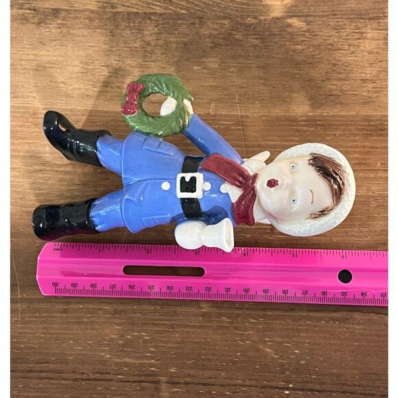 Vintage Holland Christmas Angel Figurine Blue Coat Bell Wreath Wings MCM - Picture 8 of 9